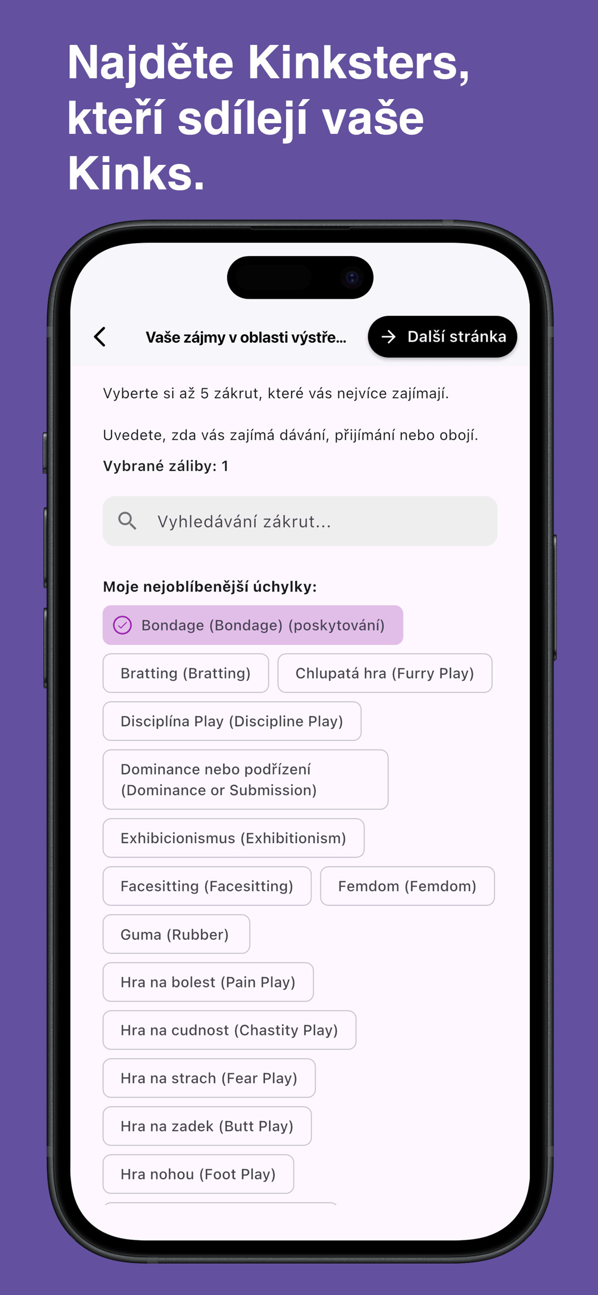 Browse and choose specific kinks in the Kinksy app