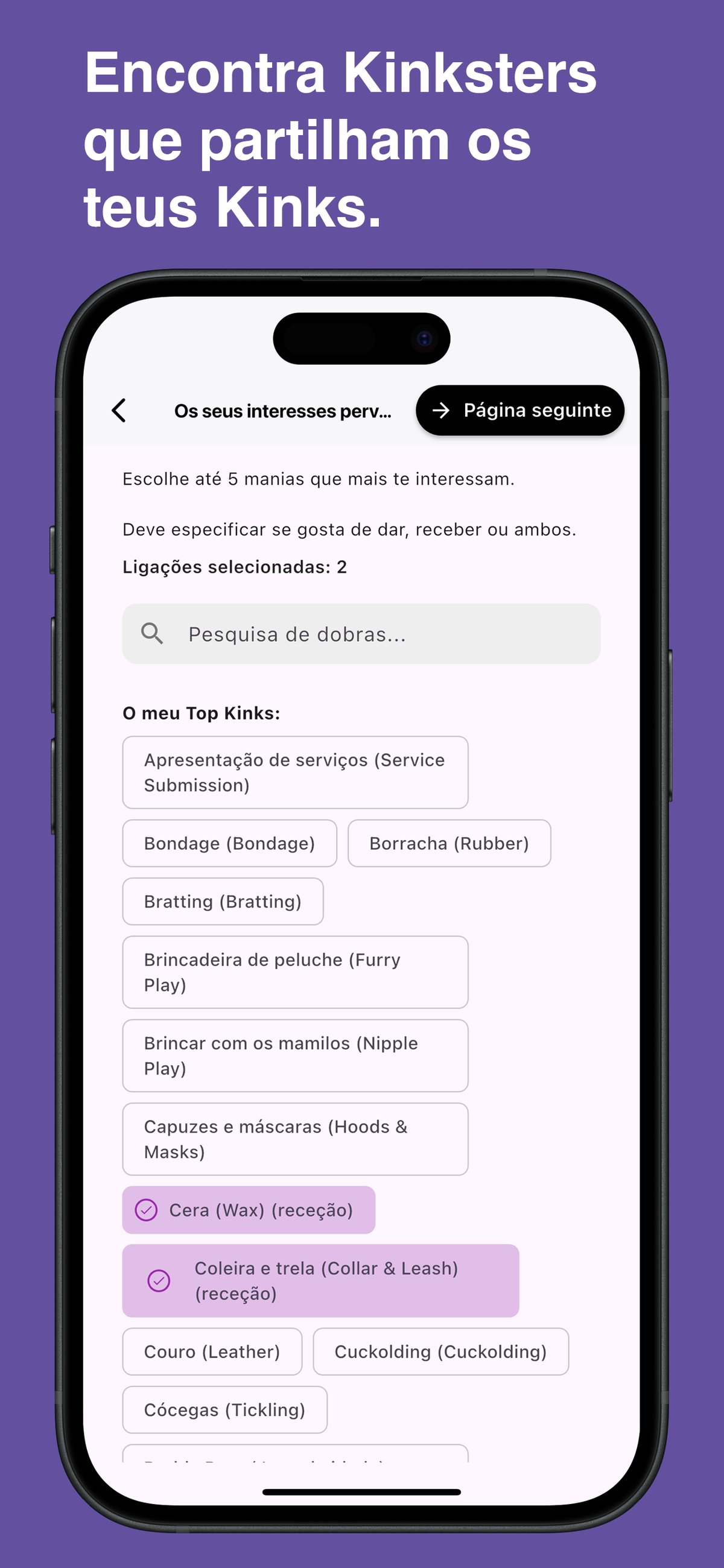 Browse and choose specific kinks in the Kinksy app